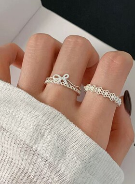 925纯银蝴蝶结戒指女小众设计珍珠尾戒高级开口戒食指戒