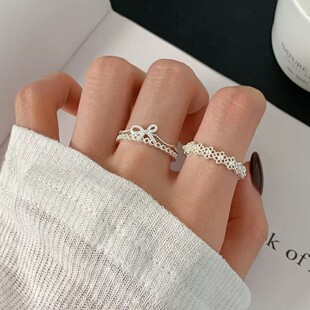 925纯银蝴蝶结戒指女小众设计珍珠尾戒高级开口戒食指戒