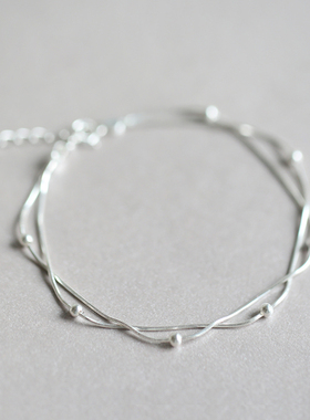 925纯银韩国双层手链迷你银珠圆球细款手饰送礼物闺蜜女款