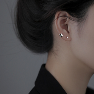 925纯银几何耳钉女2022年新款 潮耳骨钉小众耳环耳饰夏季
