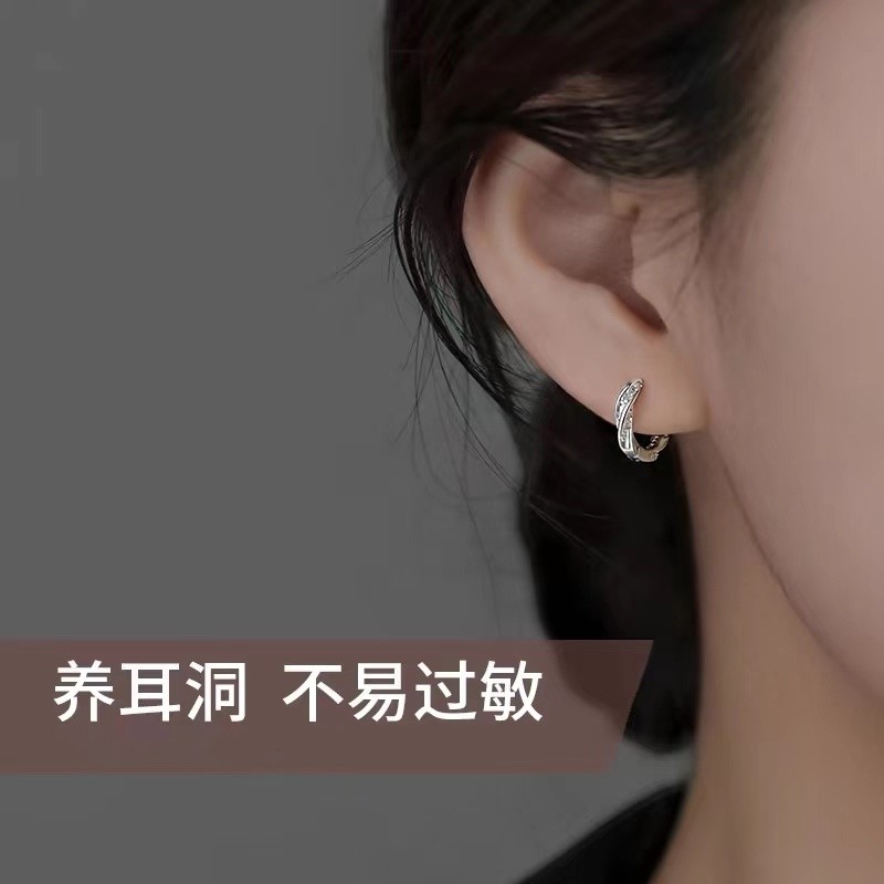 925纯银闪钻耳环轻奢2024爆款养耳洞耳钉高级感小众耳饰