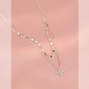 新款叠戴十字架吊坠925纯银双层项链女 简约冷淡风锁骨链轻奢礼物