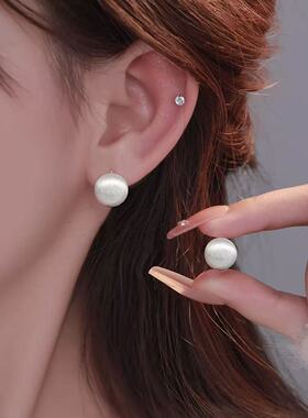 925银极简拉丝耳环女2026新款爆款复古轻奢高级感耳扣耳钉