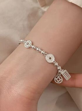 925纯银钱币算盘手链小众设计女手串高级感闺蜜爆款手镯