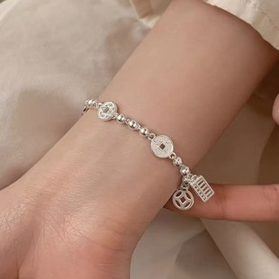 925纯银钱币算盘手链小众设计女手串高级感闺蜜爆款手镯