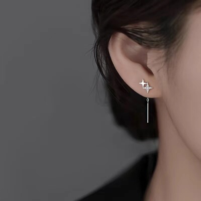 925纯银四芒星耳线小众新款2024爆款轻奢耳钉高级女耳饰