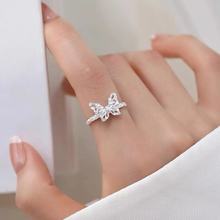 925纯银熔岩蝴蝶个性戒指女指环食指配饰尾戒关节戒时尚潮