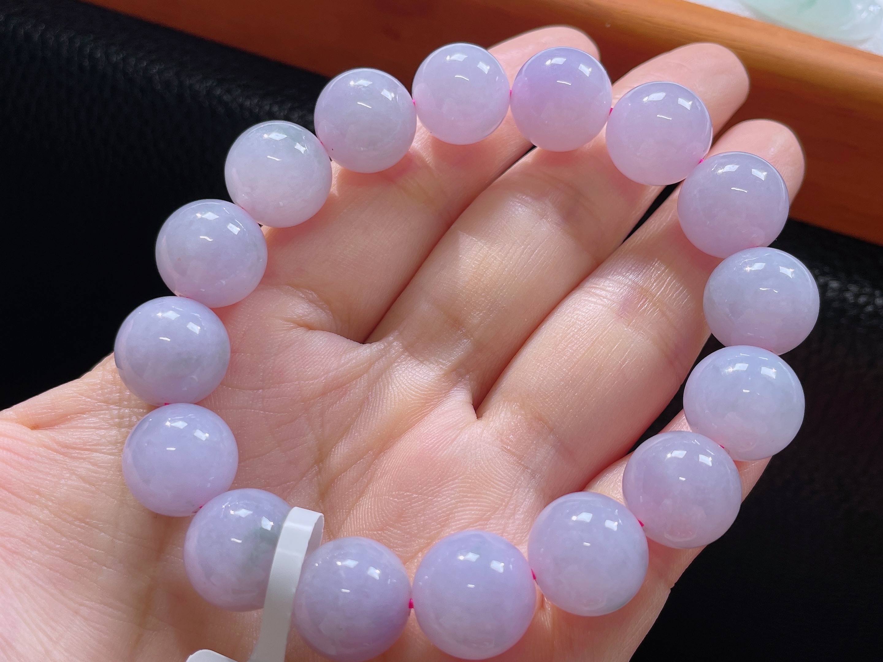 缅甸天然翡翠A货冰润紫罗兰圆珠大卡手串,珠卡12.5-13,底子细腻