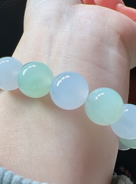 缅甸天然翡翠A货多宝手串，卡12.2-12.5，白冰和甜绿色的搭配