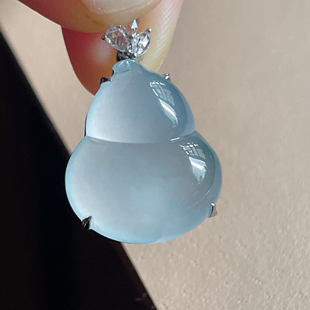 4.93g 缅甸天然翡翠A货冰种起胶葫芦18k金镶嵌 整26.3 17.1 8.1