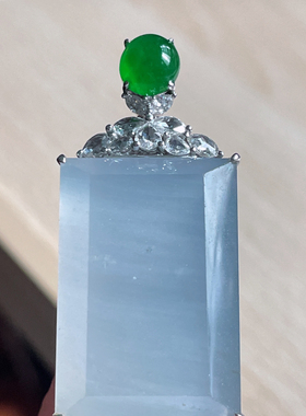 缅甸天然翡翠A货冰透无事牌吊坠18k金镶嵌38.7-17.9-8.1，11.60g