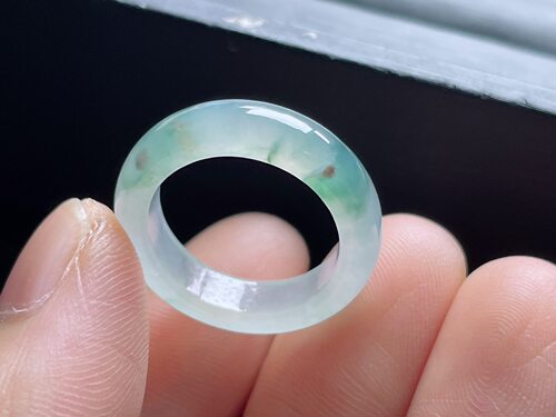 缅甸天然翡翠A货冰飘花戒圈指环内径16.2-5.3-3.5mm12号圈口