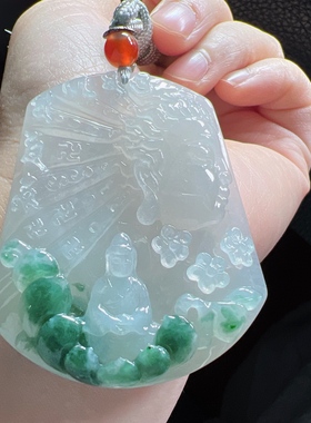 缅甸天然翡翠A货冰飘花大日如来，大件厚装52.3-44.4-8.6，37.33g