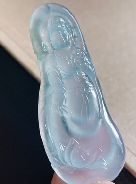 缅甸天然翡翠A货高冰飘花站观音大件厚装，68.3-26.2-6.6，21.70g