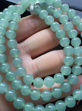 天然翡翠A货晴绿项链，卡7.6-7.8，共86颗，淡绿色系，65公分长度