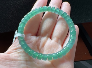 手围15 天然翡翠A货冰晴直切归圆手串 37颗 3.4 19可以戴 6.0