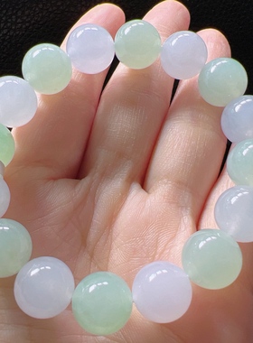 缅甸天然翡翠A货冰种多宝手串，卡12.2-12.5，白冰和甜绿色的搭配