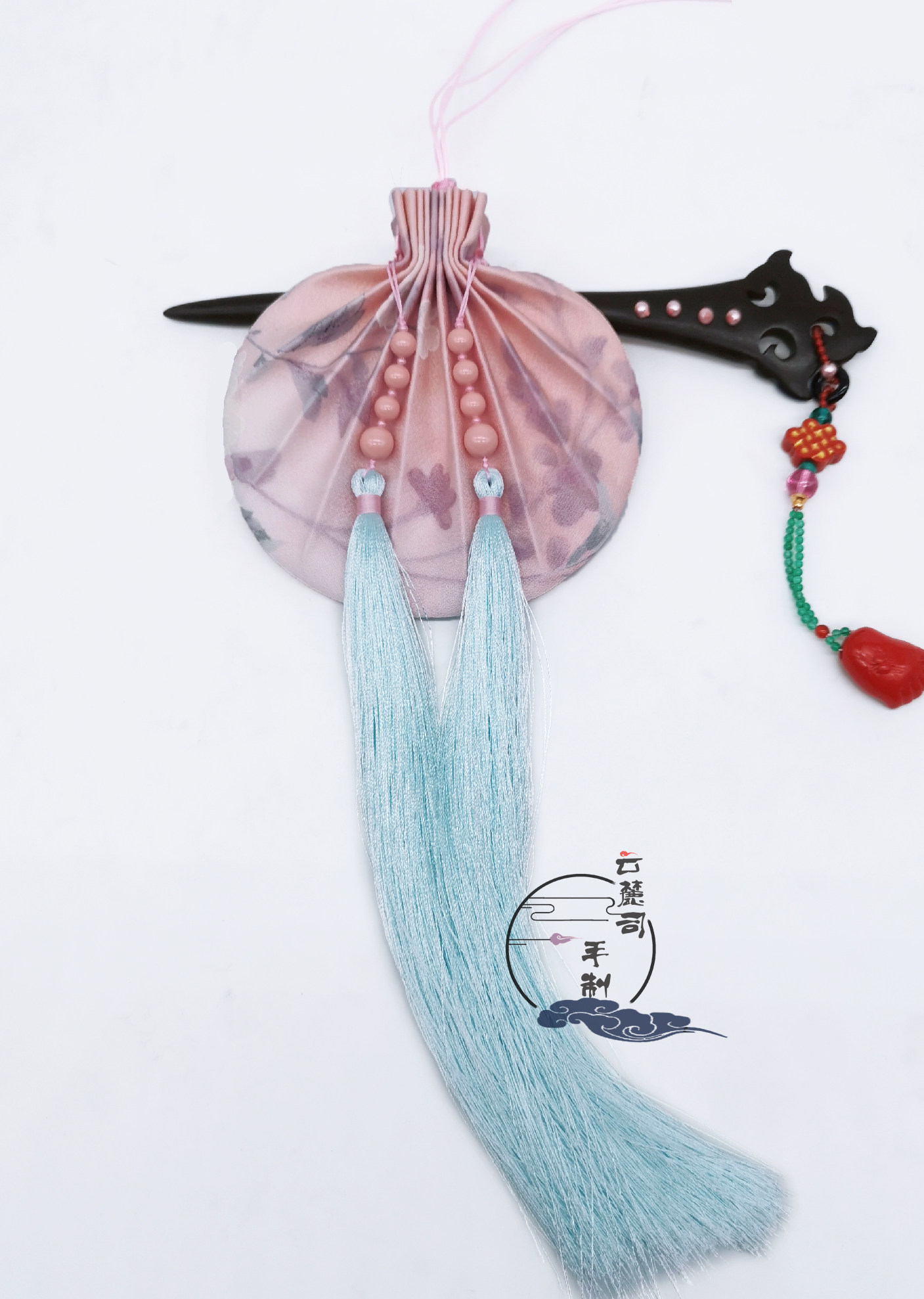 ORIGINAL HAND-MADE DRAWSTRING PURSE SACHET HANFU WAIST DECORATION JAPANESE SILK FABRIC ICE SILK TASSEL HANDMADE ANCIENT STYLE PLEATS