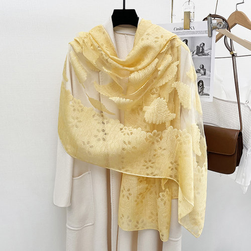 春夏蕾丝欧根纱两用长款沙滩巾