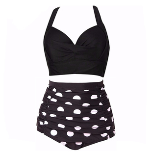 加大码 超级显瘦黑色收腰比基尼游泳衣 聚拢钢托钢圈D大胸藏肉泳装