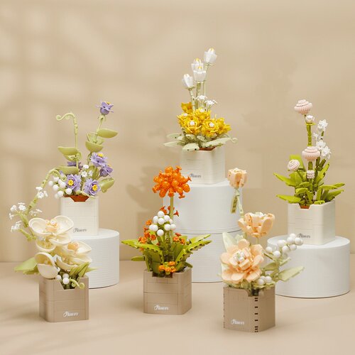 BALODY贝乐迪中国积木盆栽花束摆件永生花送老师女孩玩具生日礼物