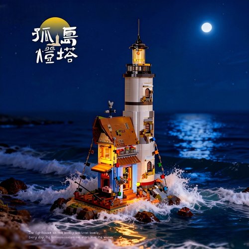 砖也BRICK YES孤岛灯塔积木街景建筑拼装图成人玩具摆件生日礼物