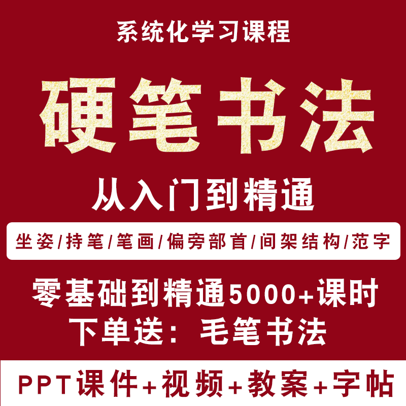 硬笔书法教程视频写字课程课件成人少儿儿童教学入门网课电子字贴