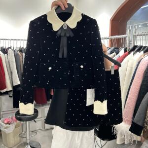 冬加厚丝绒钉钻娃娃领小香风套装女高级感复古重工外套羽绒两件套