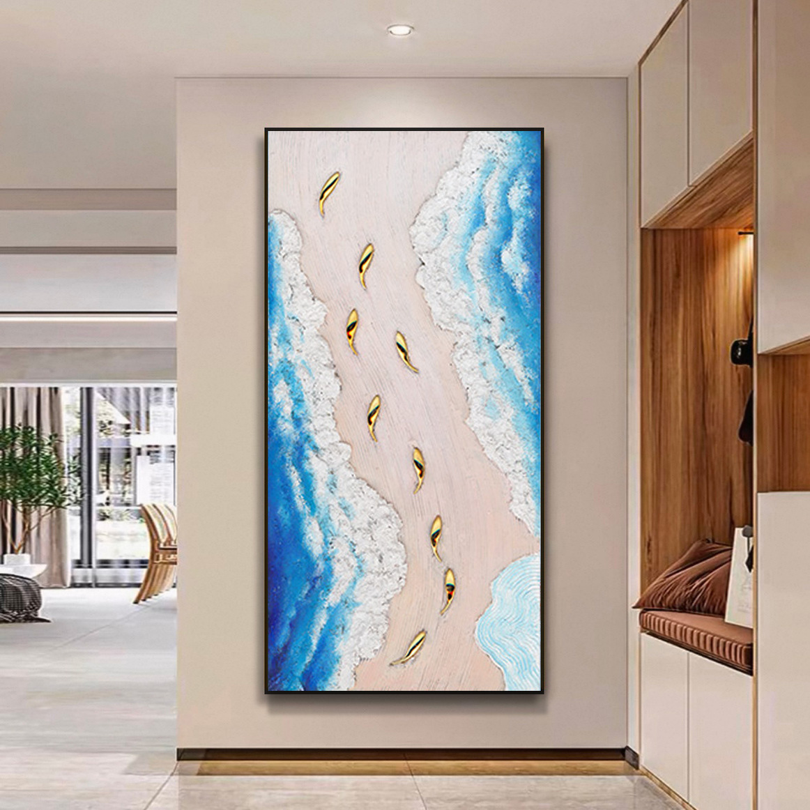 九鱼 手工立体画餐厅挂画客厅装饰画卧室画现代风格玄关过道装饰图片