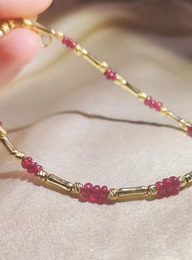 本命年鸽血红宝石红绳手链925银镀18K金项链锁骨链礼物送女友吉祥