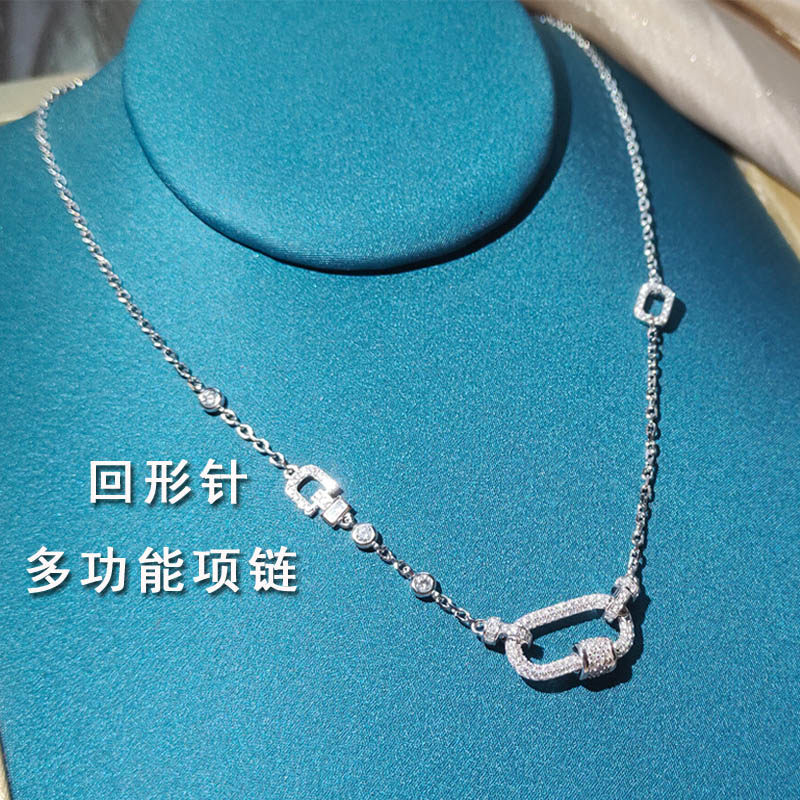 925银回形针猪鼻子多功能链百塔白金色项链网红爆火闪可调节精致