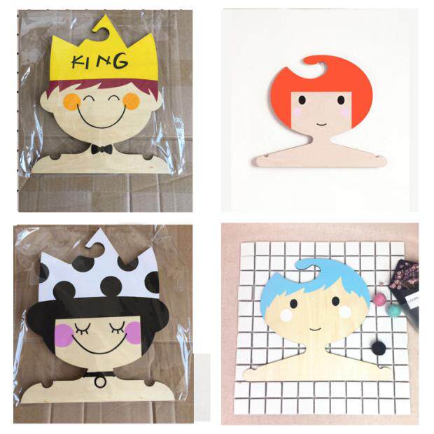 ins儿童宝宝木制衣架娃娃 王子公主卡通头像 天鹅拍照童装店装饰