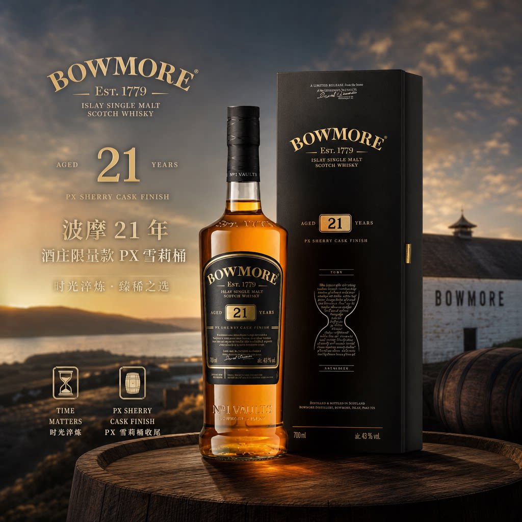 波摩 Bowmore 21年酒庄限量款px雪莉桶麦芽威士忌洋酒进口正品