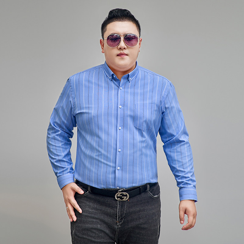 春秋装牛津纺全棉条纹衬衫男长袖休闲免烫抗皱寸衣加大码CS05P55,男装衬衫,星座802