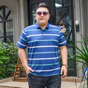 3XL-7XL男士条纹polo衫短袖商务休闲翻领保罗衫加肥加大2311P58图片