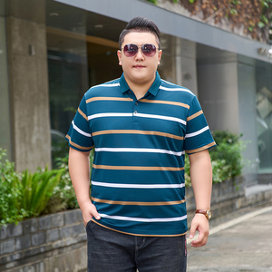 3XL-7XL男士条纹polo衫短袖商务休闲翻领保罗衫加肥加大2311P58图片