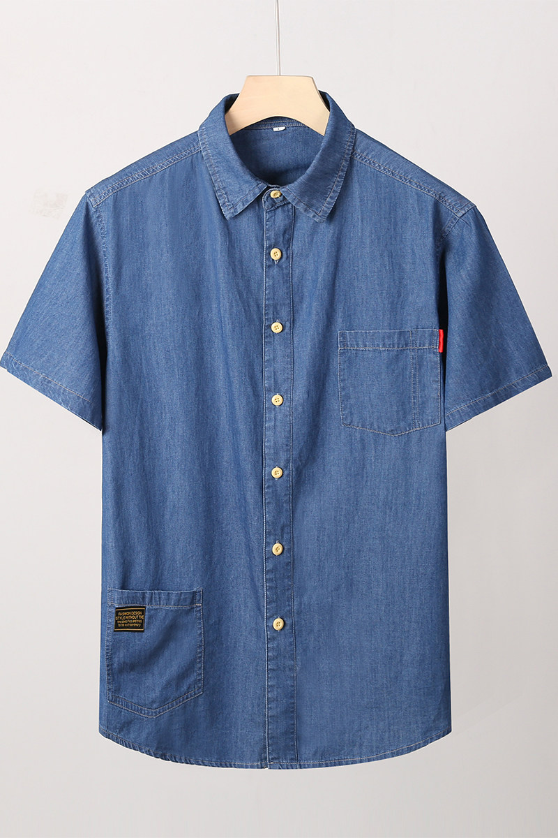 XL-8XL夏男休闲牛仔短袖衬衫时尚牛仔半袖衬衣加肥加大码1187-P55,男装T恤,星座802