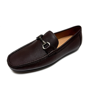 正品莱尔斯丹男鞋圆头低帮真皮舒适气质男士乐福皮鞋豆豆鞋42135