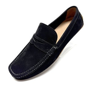 莱尔斯丹男鞋一脚蹬牛皮豆豆鞋圆头低帮真皮舒适男士乐福鞋74001