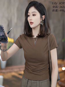 韩版纯色简约百搭短袖圆领T恤女夏新款气质修身显瘦小众纯棉上衣