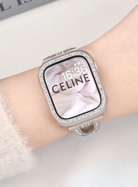 【闪钻半包】电镀单排钻手表壳适用苹果iwatch9/s8/se保护套