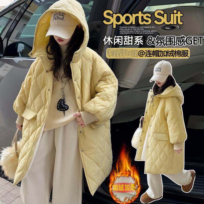 女童棉服女款2026新款冬季加厚过膝长款菱格棉衣大衣儿童棉袄冬装