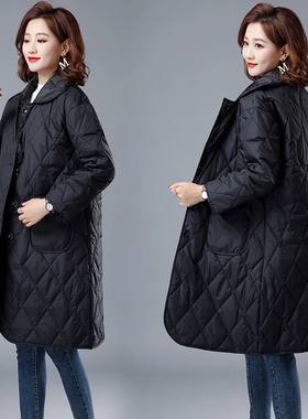 轻薄款棉服女中长款2022春秋冬新款韩版时尚中长款菱格棉袄外套潮