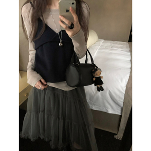 希宥HOUSE 韩系吊带+丝绒打底叠穿两件套上衣套装