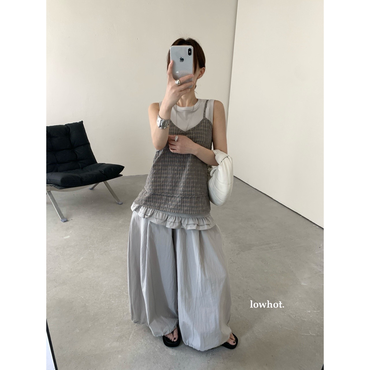 希宥HOUSE 可拆卸屁帘裤松紧腰抽绳束脚花苞阔腿裤休闲裤(配屁帘)