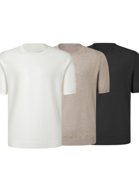 DaeeWooo新贵老钱羊毛混纺复古通勤百搭高级轻奢休闲商务圆领短袖