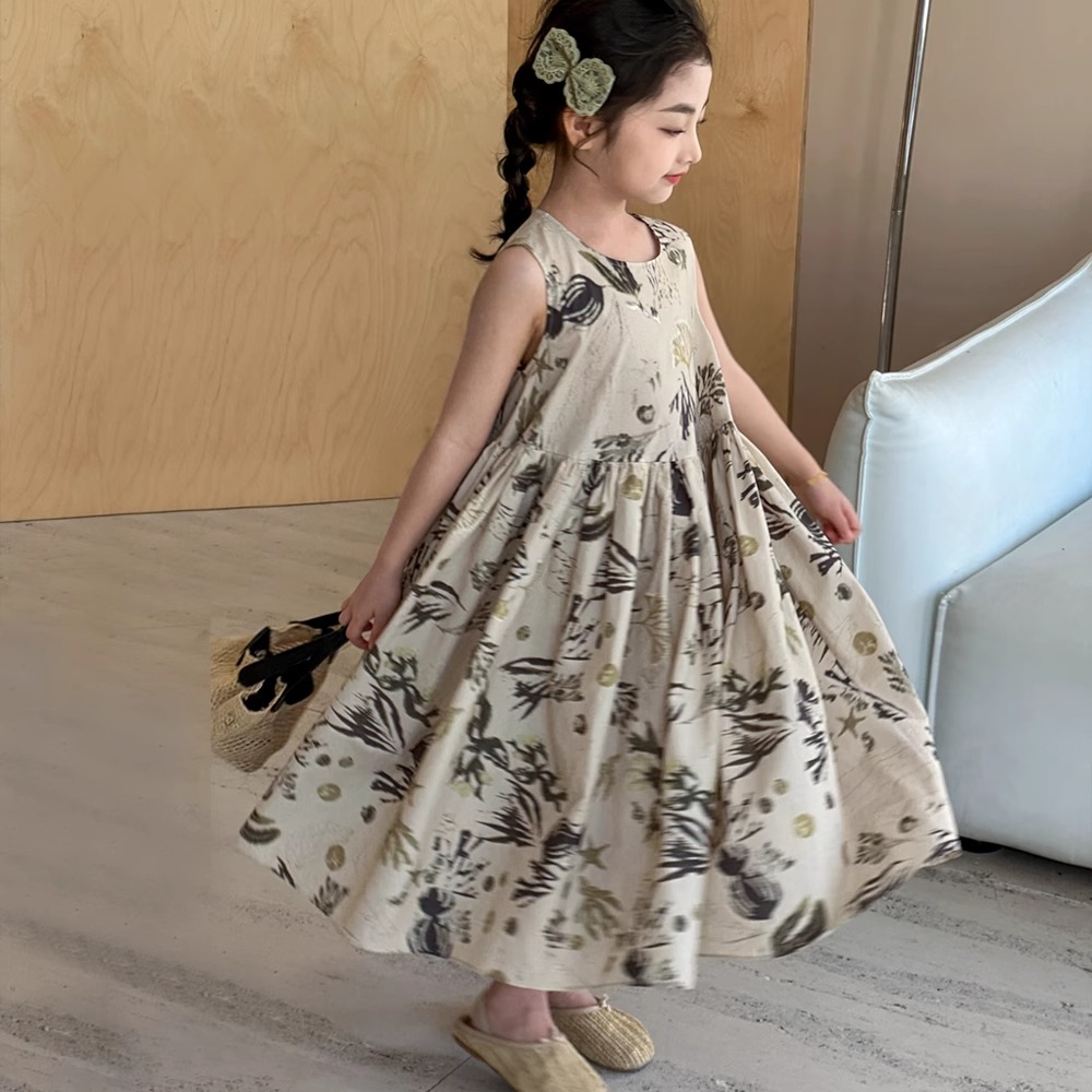 女童连衣裙夏季高级感水墨画长裙
