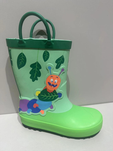 新款柔软橡胶可爱女童雨鞋毛毛虫卡通套鞋雨靴四季款外贸瑕疵
