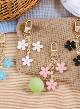 新款创意diy彩色双面花朵钥匙扣挂件ins合金双面小花耳机杯挂件