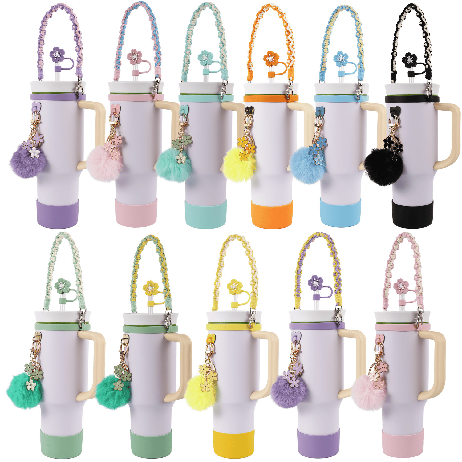 手工编织手提带学生水杯手柄带硅胶杯底套配件史丹利水杯吸管帽